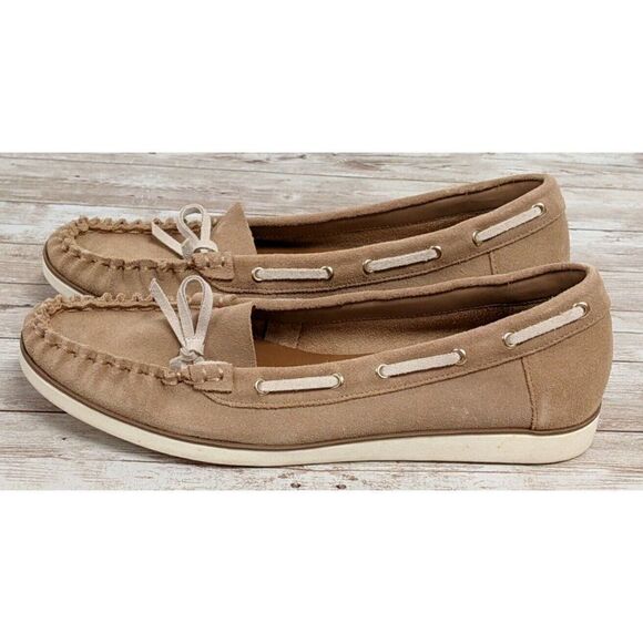 Kelly & Katie Tiewiel Womens Size 7.5 M Tan Moc Toe Slip On Flat Boat Shoes - Picture 2 of 7
